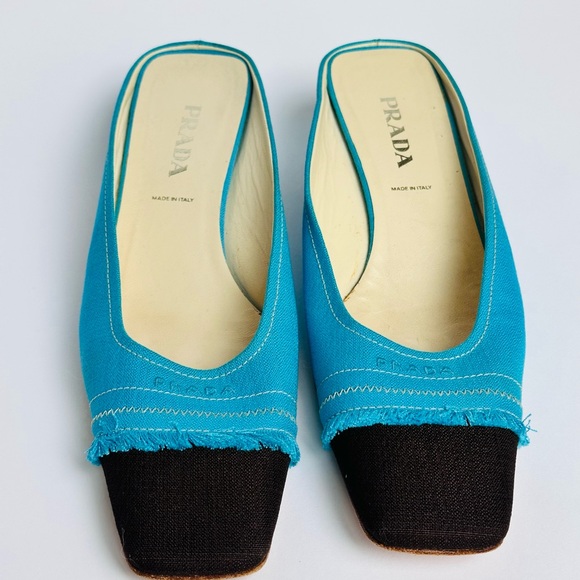Prada Women's Turquoise and Black Mules - Picture 4 of 6